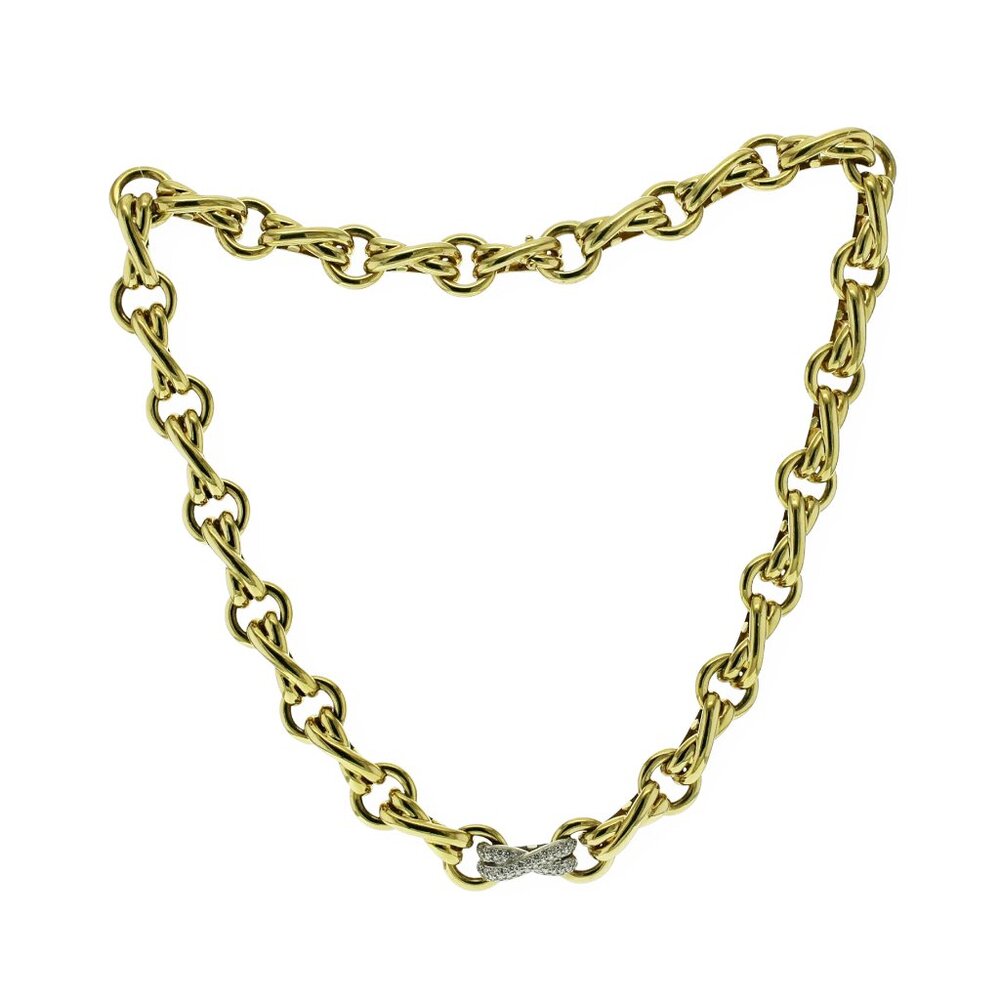 Tiffany & Co Paloma Picasso 18K Gold & Platinum Diamonds XO Link Necklace 17.5"